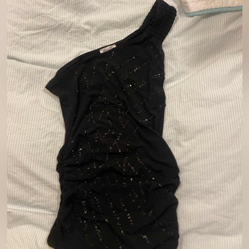 Beaded black one shoulder top